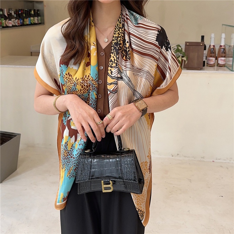 Khăn Choàng Lụa Satin Vuông 110cm Chống Nắng Dễ Phối Đồ Thời Trang Mùa Hè Cho Nữ Sự Bảo Vệ