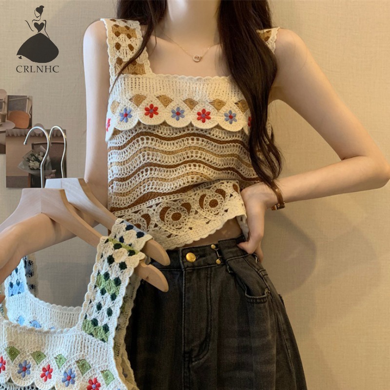 Áo Dệt Kim Sát Nách Thêu Họa Tiết Khoét Lỗ Thời Trang Mùa Hè Cho Nữ vn