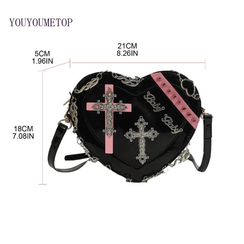 Túi Đeo Chéo Da PU Hình Trái Tim Phong Cách Gothic Harajuku Nhật Bản Cho Nữ