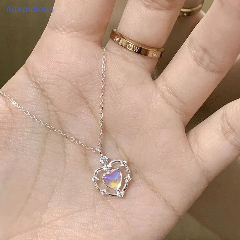 Vòng cổ Mặt Trái Tim Đính Đá Mặt Trăng Thiết Kế Đơn Giản Thời Trang Cho Nữ