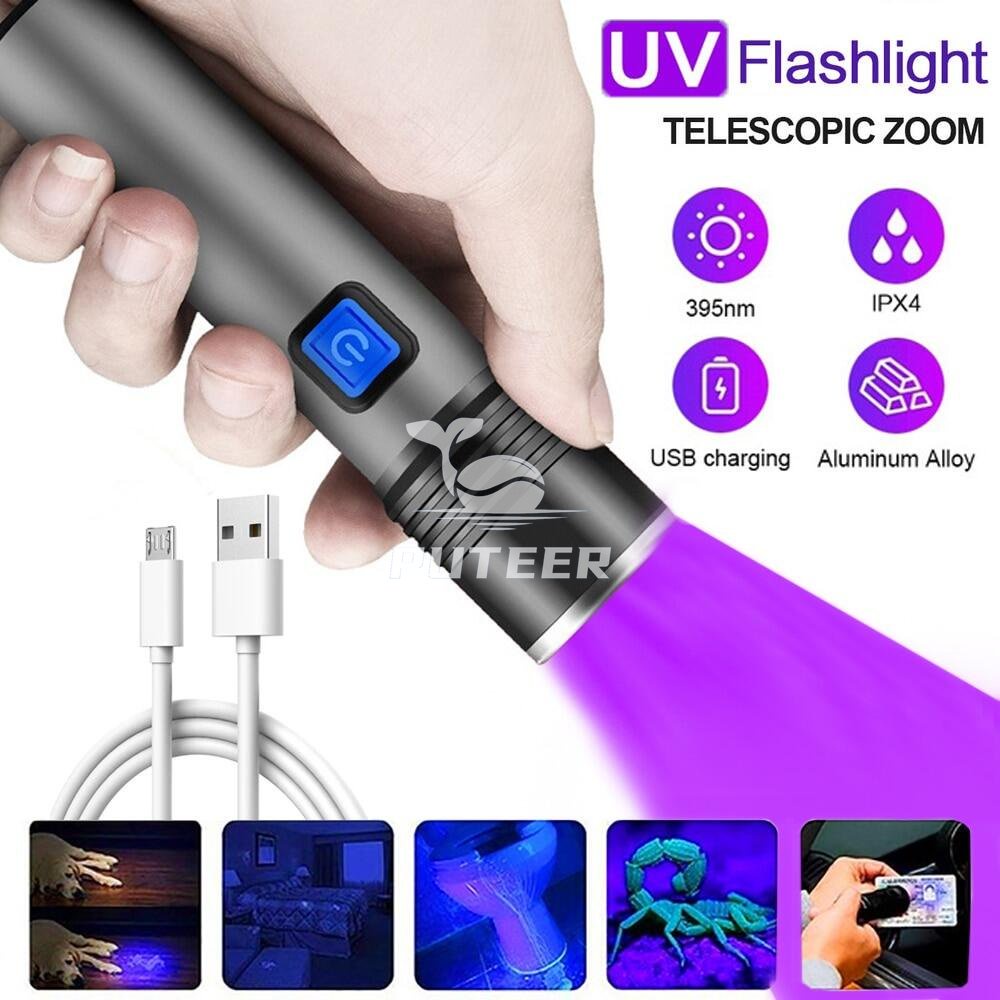 Đèn Pin UV 18650 Bulit Siêu Sáng 395nm Có Thể Sạc Lại Dùng Để Kiểm Tra Tiền Chống Hàng Giả
