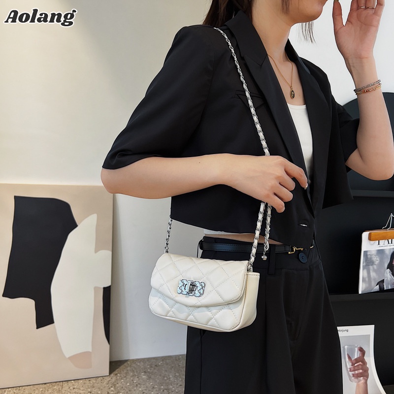 Túi xách đeo chéo AOLANG phối dây mắc xích thời trang dành cho nữ