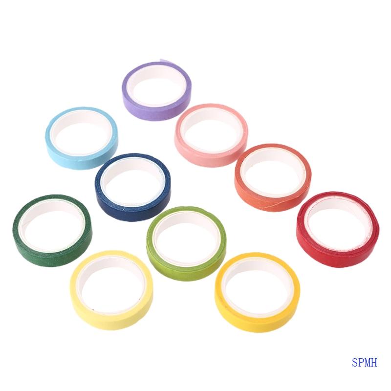 Bộ 10 Cuộn Băng Keo Dán Mặt Nạ Washi Bản Rộng 7mm Màu Cầu Vồng Tinh Tế DIY