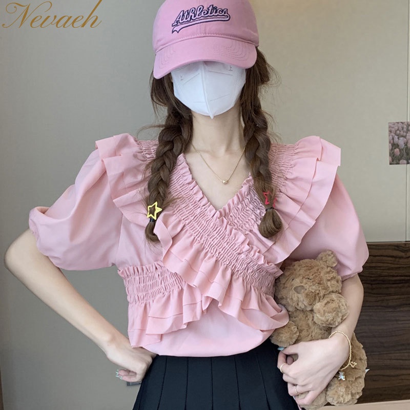 Áo Sơ Mi Cổ Chữ V Mùa Hè Hàn Quốc 2023 Màu Sắc Ngọt Ngào