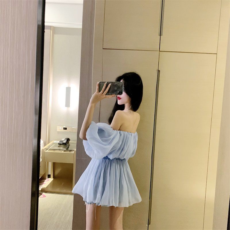 Áo Sơ Mi Tay Phồng Một Bên Vai Ôm Eo Phối Lưới Đơn Giản Và Cá Tính Đa Năng Dành Cho Bạn Nữ