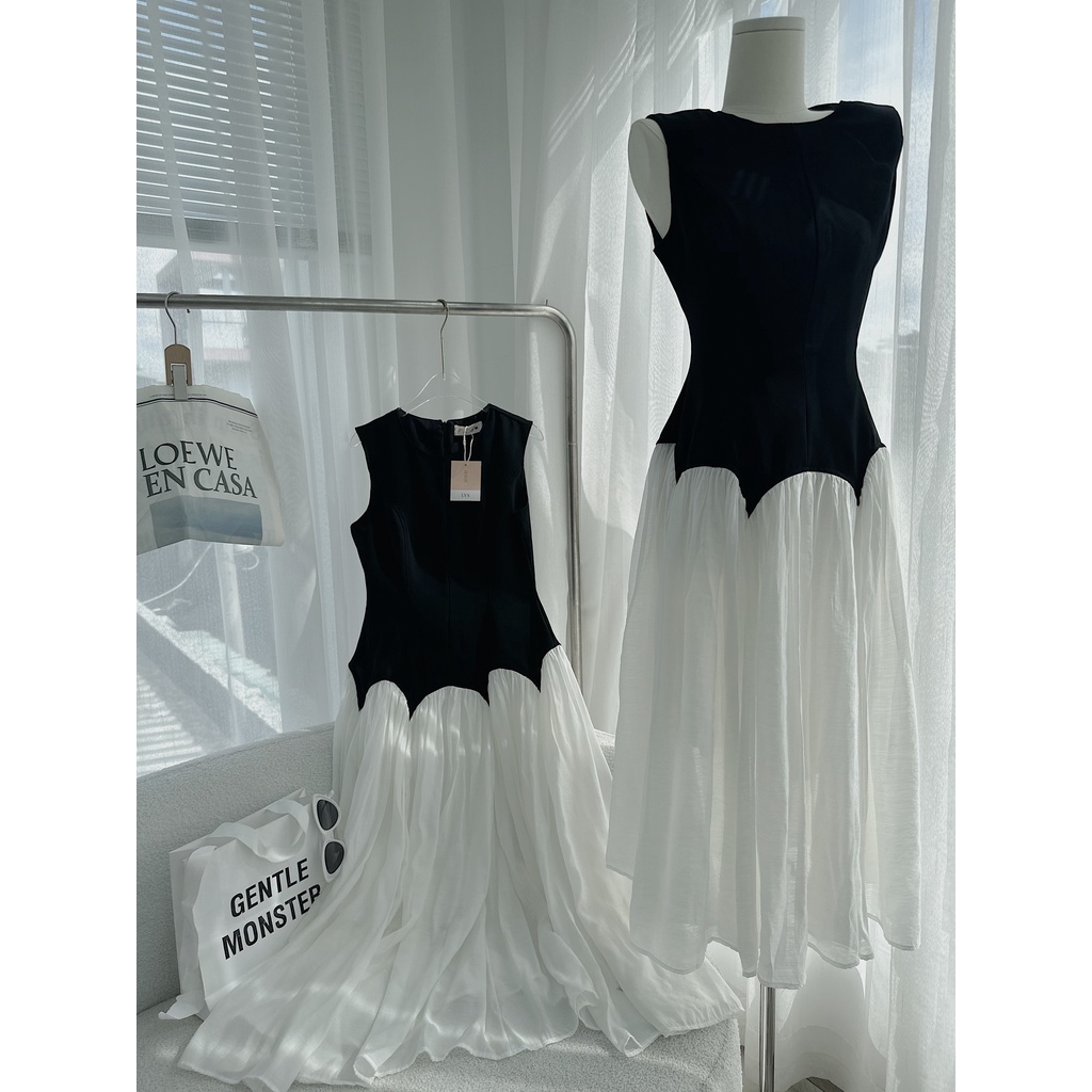 Đầm maxi đen phối voan trắng tùng xoè 💖 KÈM ẢNH THẬT