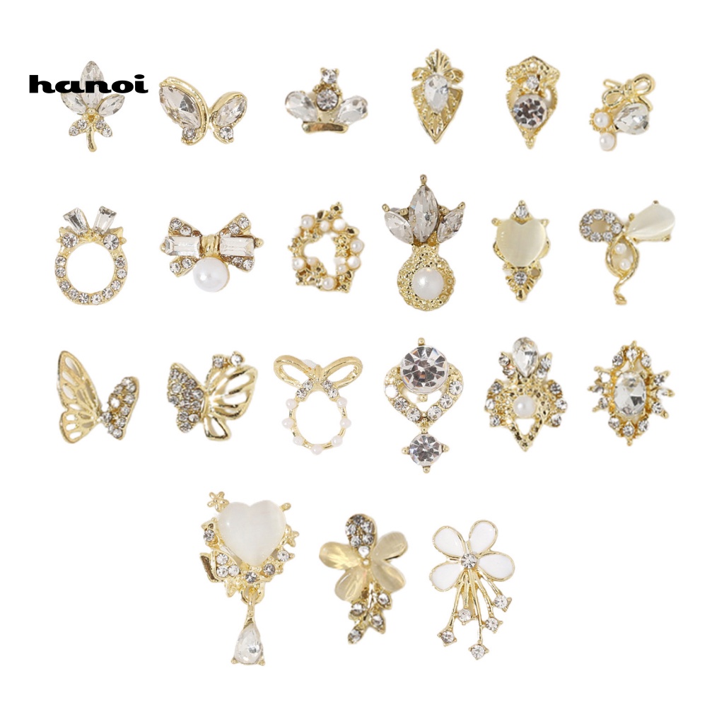 Set 10 Phụ Kiện Trang Trí Móng Tay Nghệ Thuật Ba Chiều Tạo Hiệu Ứng Ánh Kim Hình Bướm Trái Tim Giọt Nước Bằng Hợp Kim DIY