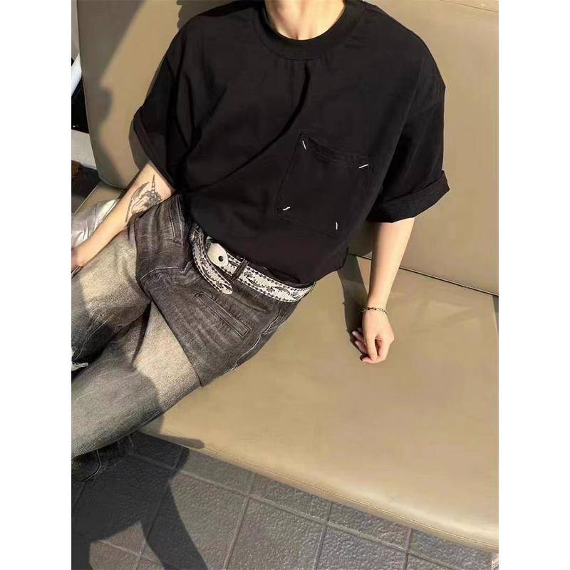 Mm6 Khâu Trên Ngực Áo Thun cotton Có Túi