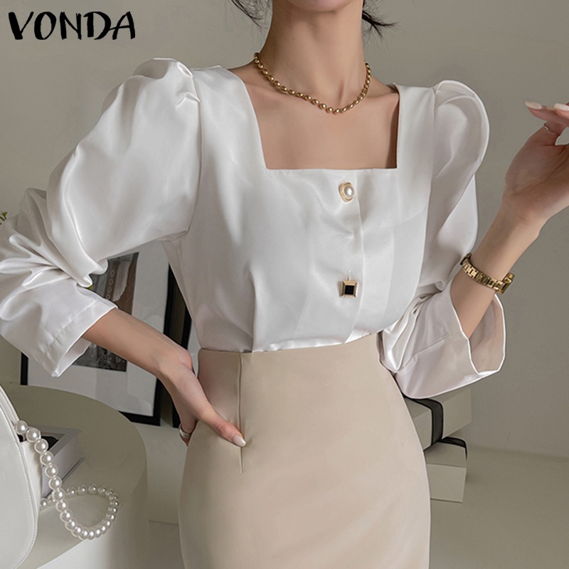 Áo Sơ Mi Tay Dài Cổ Vuông Cài Nút Phía Trước Thời Trang Hàn Quốc Cho Nữ