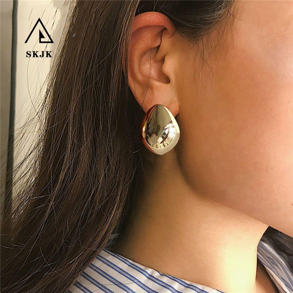 Needway Khuyên Tai Đinh Tán Hình Giọt Nước Lớn Lập Thể Cổ Điển Bề Mặt Sáng