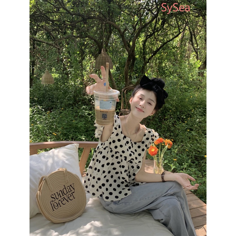 Áo Kiểu Tay Phồng Cổ Vuông Họa Tiết Hoa Phong Cách Pháp