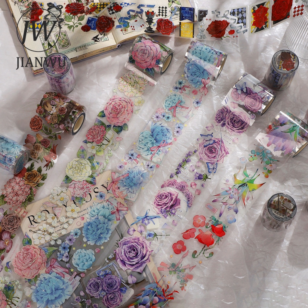 Cuộn Băng Keo Họa Tiết Hoa / Bướm 58mm * 500cm Chống Thấm Nước Dùng Trang Trí DIY