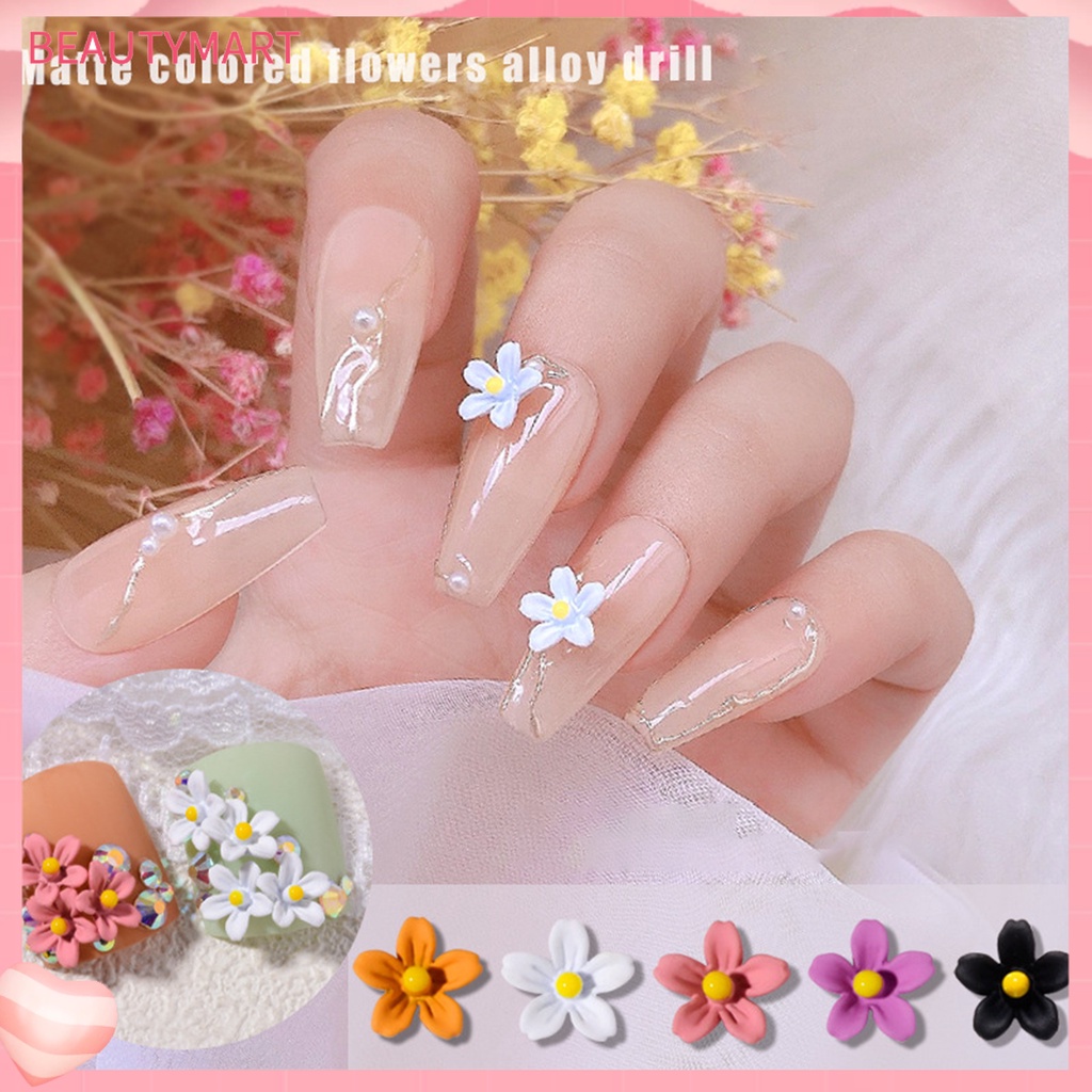 Bộ 5 Phụ Kiện Trang Trí Móng Tay Hình Hoa 3D Bằng Hợp Kim Đa Năng Quyến Rũ Dành Cho Nữ