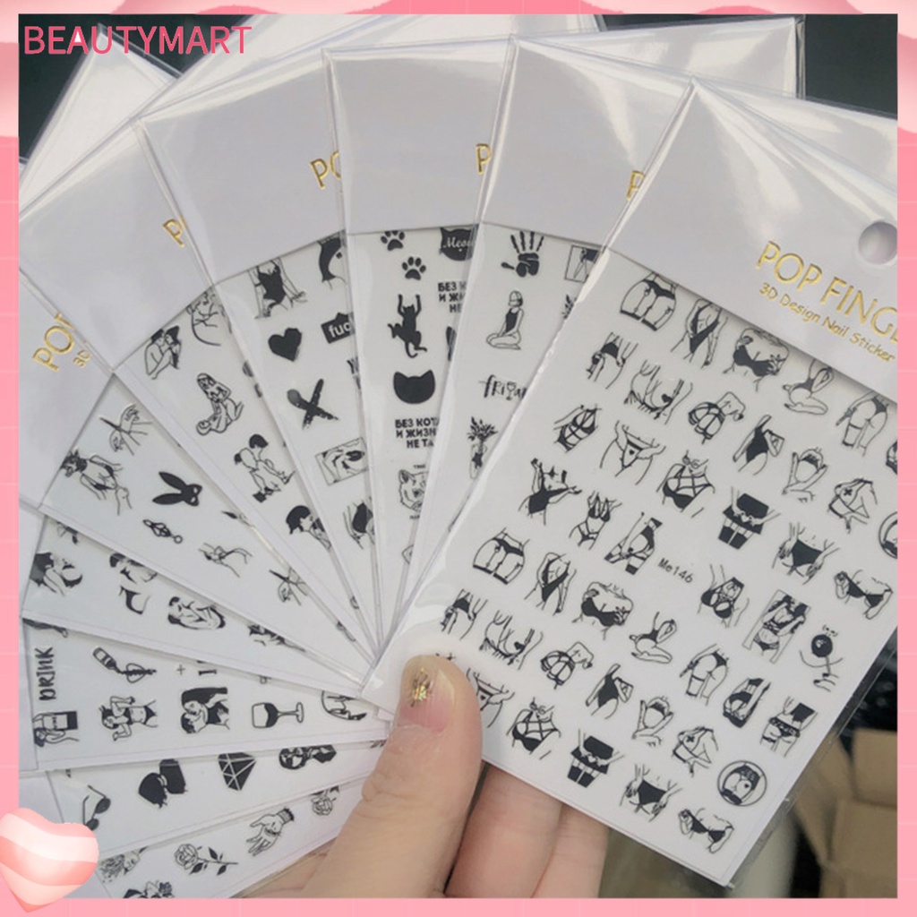 Nhãn Dán Móng Tay Móng Chân Tự Dính Họa Tiết Cô Gái Gợi Cảm DIY 10 Kiểu Tùy Chọn