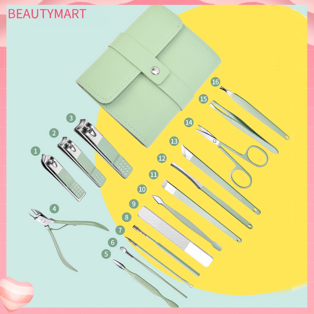 Túi 16 Dụng Cụ Làm Móng Bằng Thép Không Gỉ Độ Cứng Cao Có Thể Gấp Gọn Tiết Kiệm Sức Khỏe
