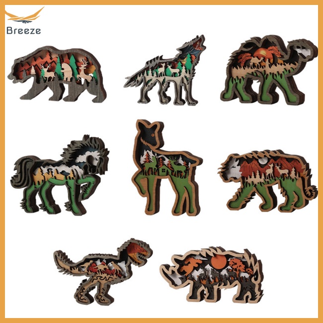 Phụ Kiện Trang Trí Nhà Cửa Hình Động Vật Nhiều Tầng Bằng Gỗ Độc Đáo