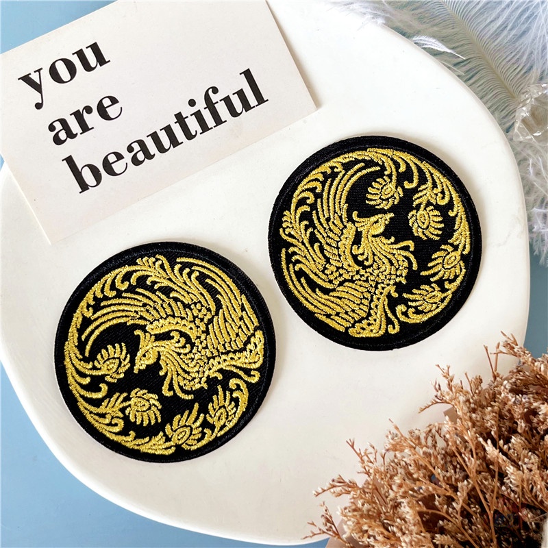 ♥ Sticker Ủi Thêu Hình Rồng / Phượng Hoàng / Kylin / Chim Hạc ♥ 1 Miếng Dán Ủi Quần Áo Hình Nghệ Thuật