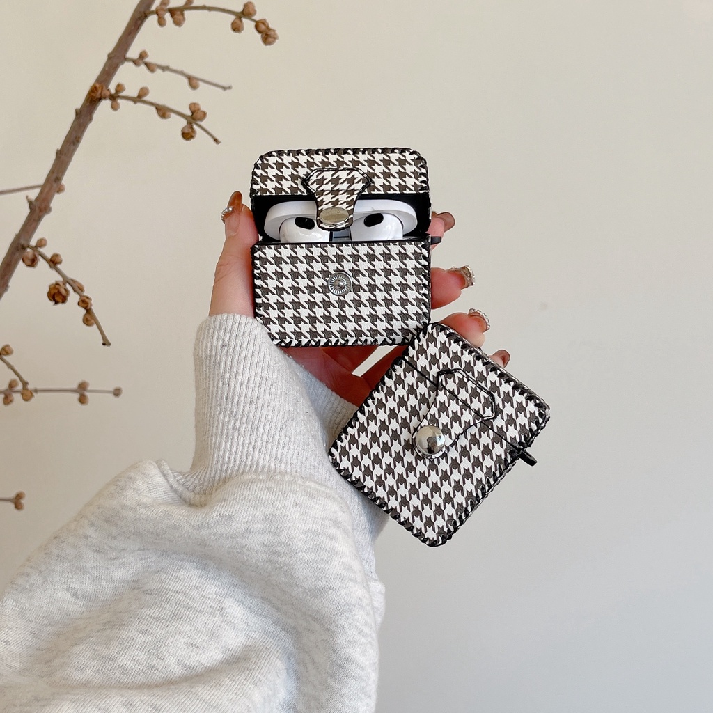 Vỏ Bảo Vệ Hộp Sạc Tai Nghe AirPods 1 2 3 Pro2 2022 Kết Cấu Da PU Họa Tiết Kẻ Sọc Sang Trọng Kèm Dây Đeo Tiện Dụng
