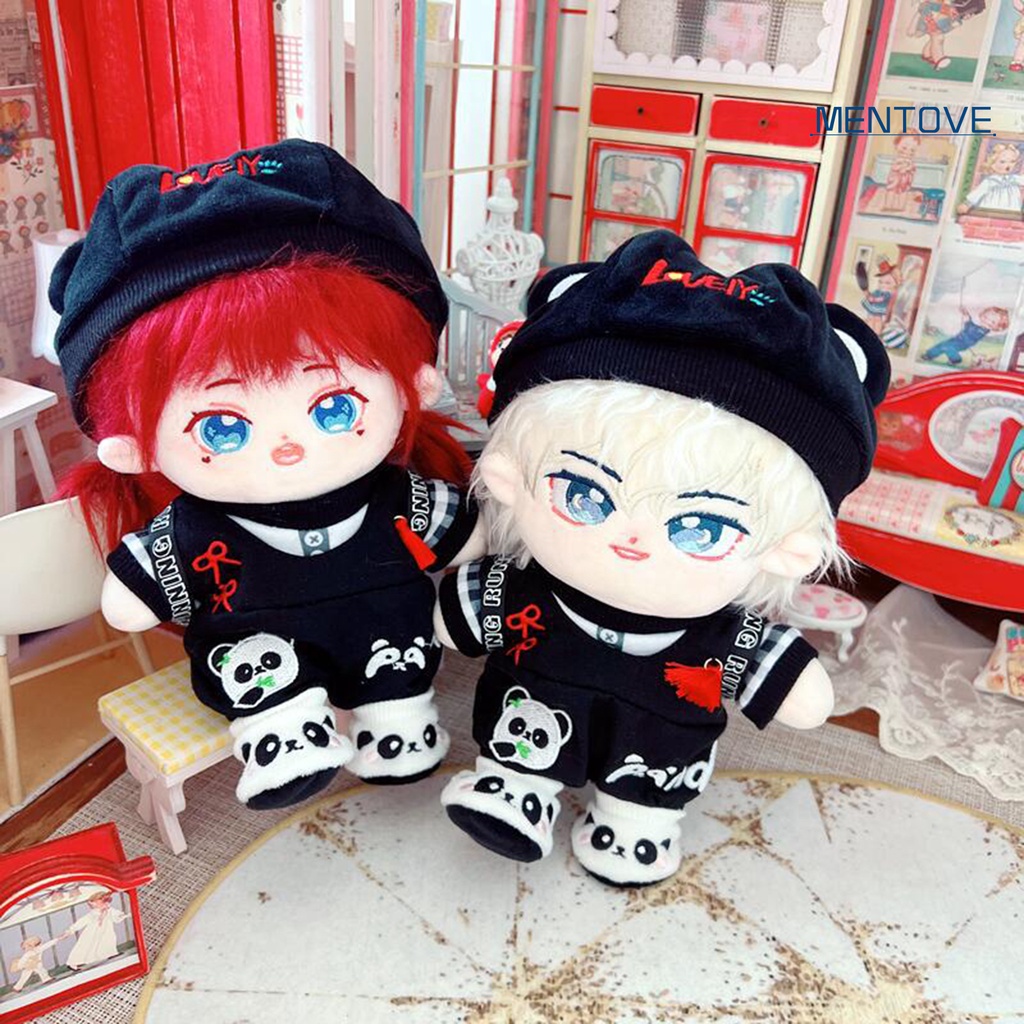 Set 5 Áo Thun Cotton 20cm + Giày + Nón Thêu Họa Tiết Gấu Trúc / Ngôi Sao Xinh Xắn Cho Búp Bê