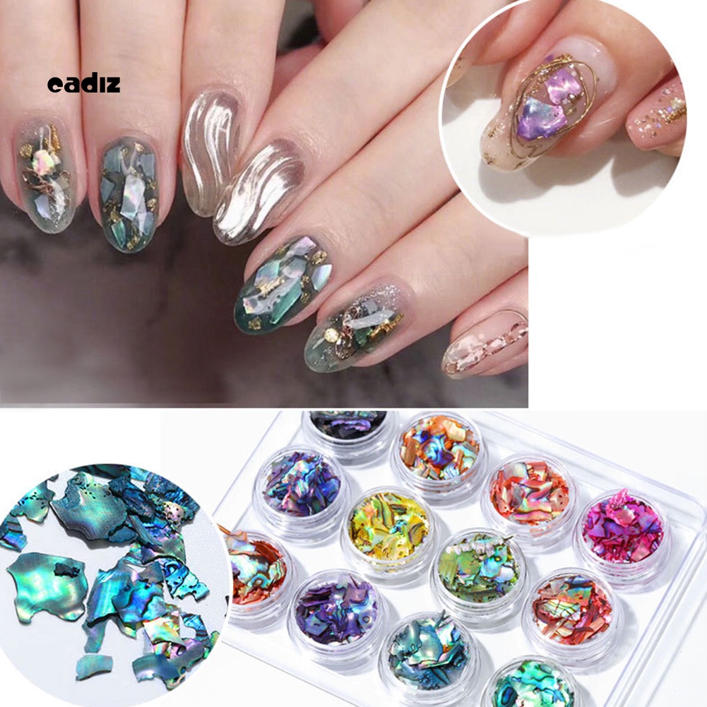 Set 12 Phụ Kiện Trang Trí Móng Tay Hình Vỏ Sò Đính Kim Sa Lấp Lánh