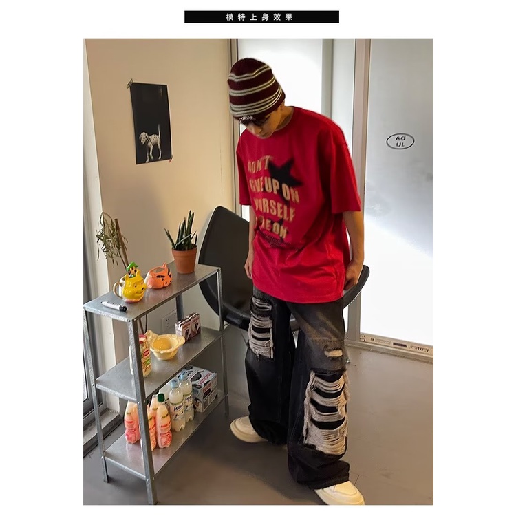 Áo Thun Ngắn Tay Dáng Rộng Thời Trang Âu Mỹ Retro Cá Tính Cho Nam