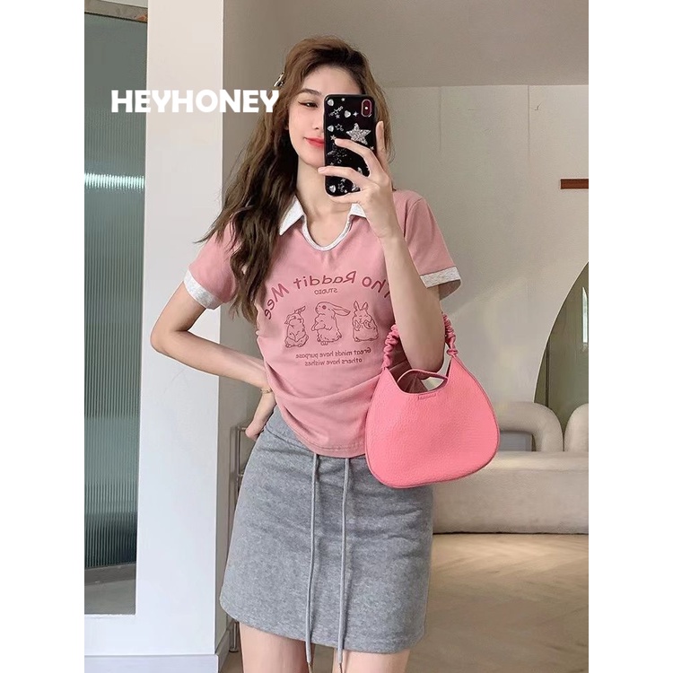 HEYHONEY Áo baby tee croptop 2023 Thời Trang Nữ A29J1AM