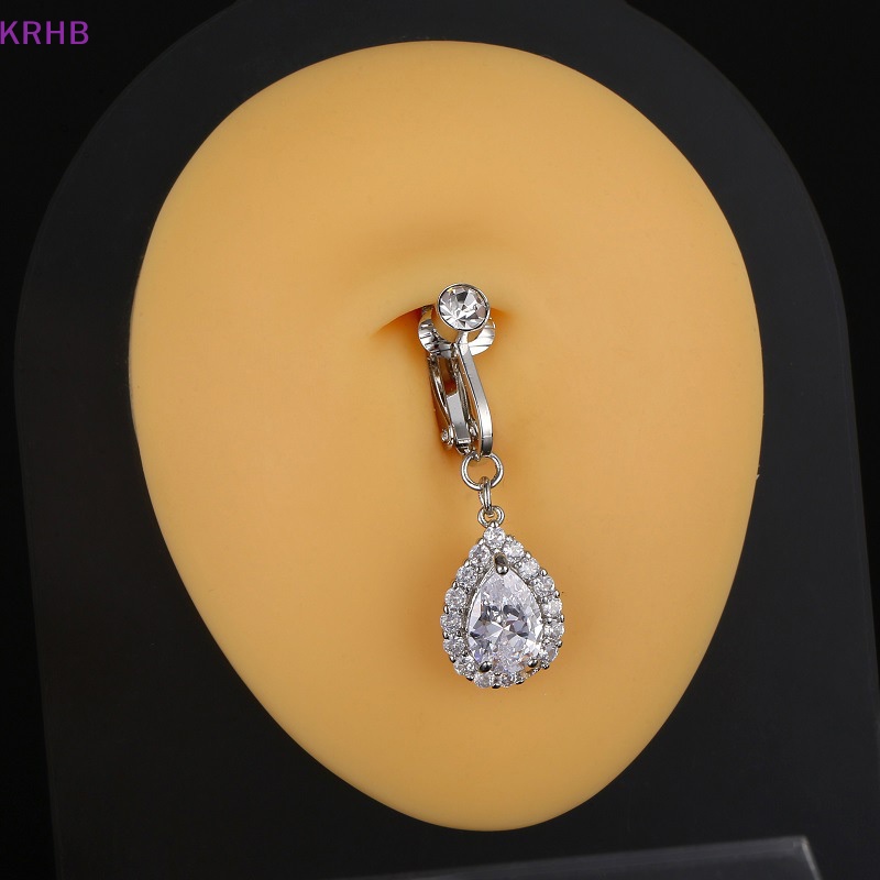 Khuyên Rốn Bằng Đồng Đính Đá Zircon Hình Giọt Nước Không Cần Đục Lỗ Mới