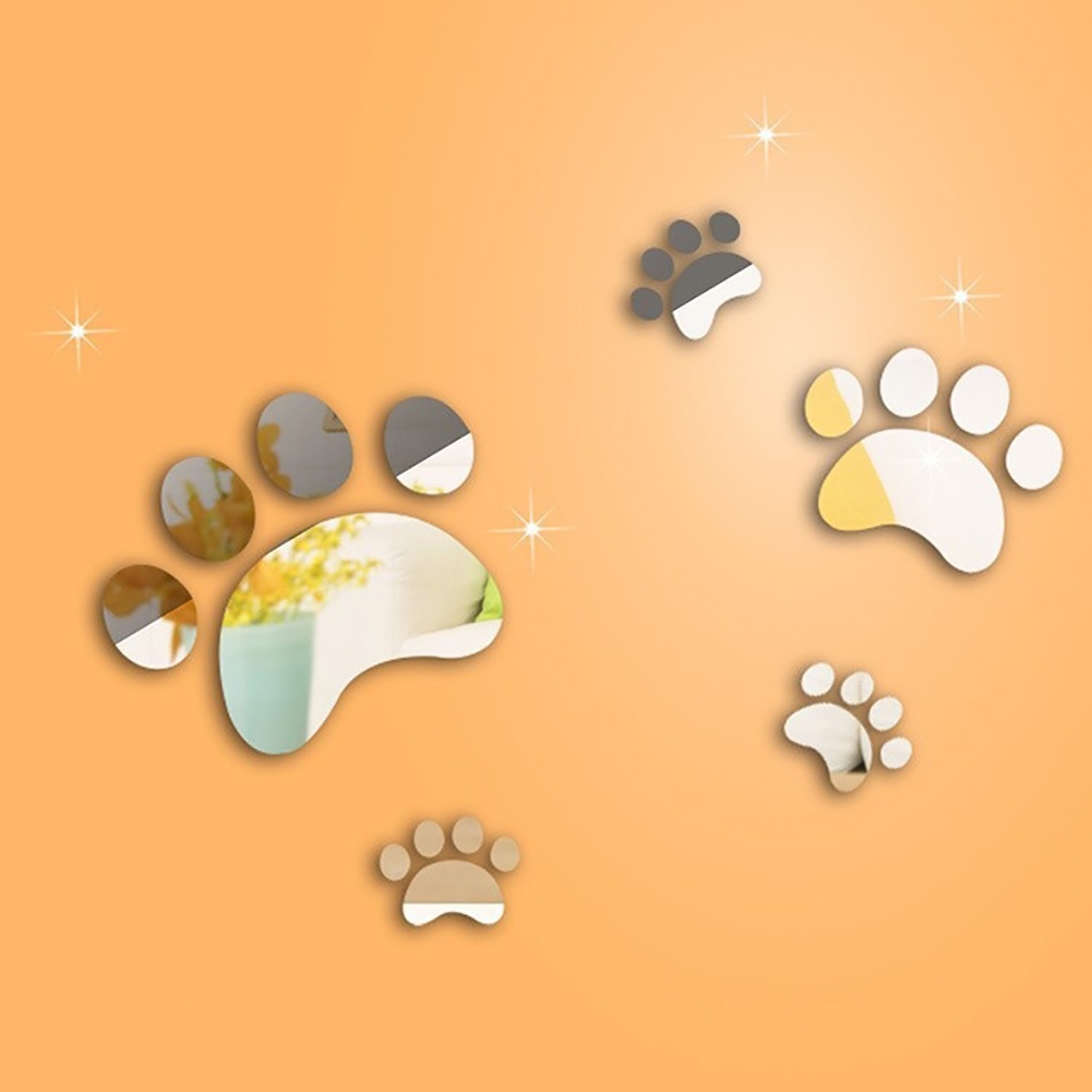 Bộ 4 Miếng Dán Tường Hiệu Ứng Gương Hình Dấu Chân Chó Trang Trí Nhà Cửa DIY