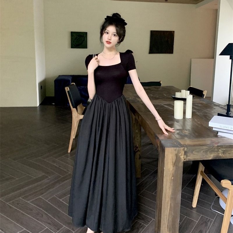 COZOK Đầm Tay Ngắn Cổ Vuông Thiết Kế Đơn Giản Thời Trang