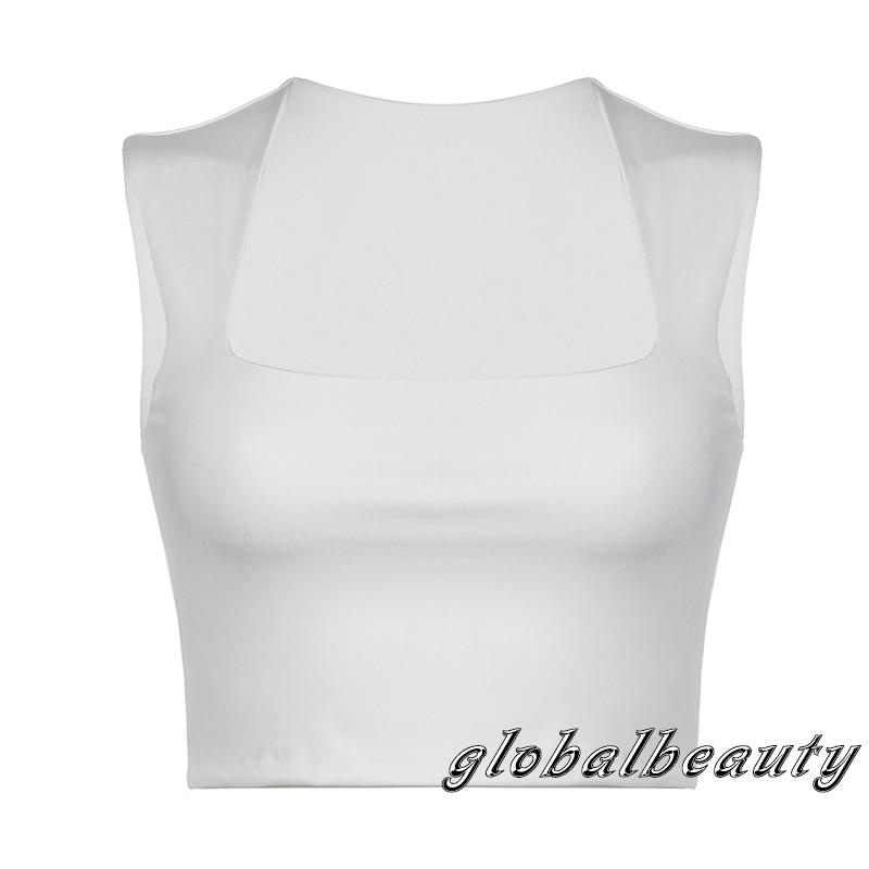 Áo Croptop Sát Nách Cổ Vuông Màu Trơn Thời Trang Cho Nữ