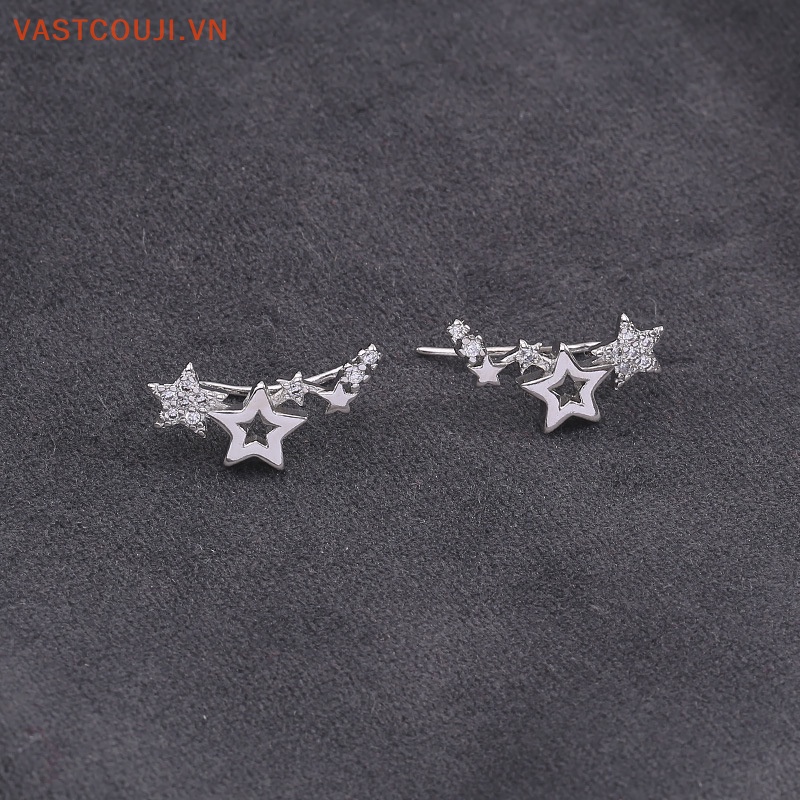 1 Đôi Bông Tai Dáng Dài Hình Ngôi Sao Màu Trắng Đính Đá Zircon Đơn Giản Thời Trang Cho Nữ