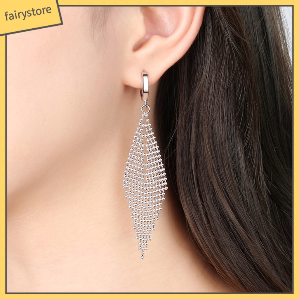 1 Đôi Bông Tai Dáng Dài Mạ Điện Đính Hạt Hình Thoi Thời Trang