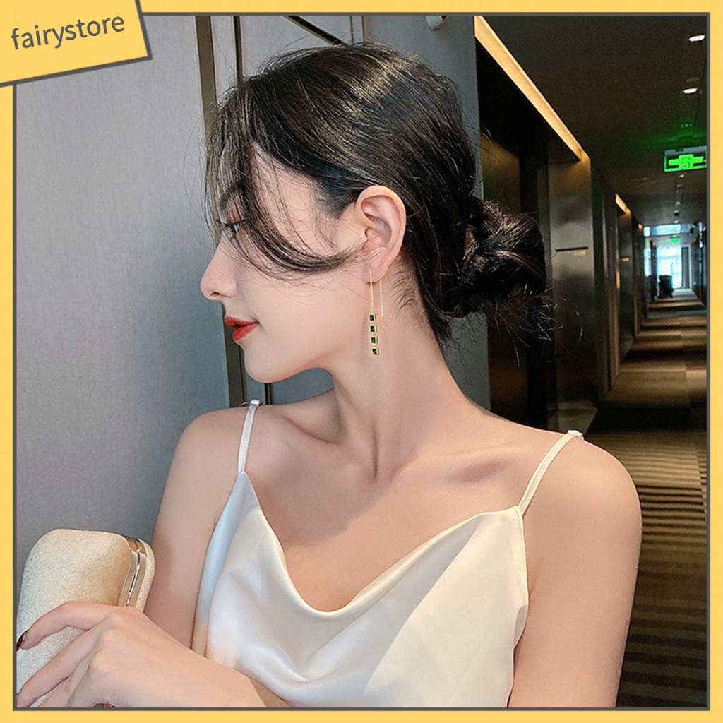 1 Cặp Bông Tai Dáng Dài Đính Đá Phối Tua Rua Thời Trang Cho Nữ