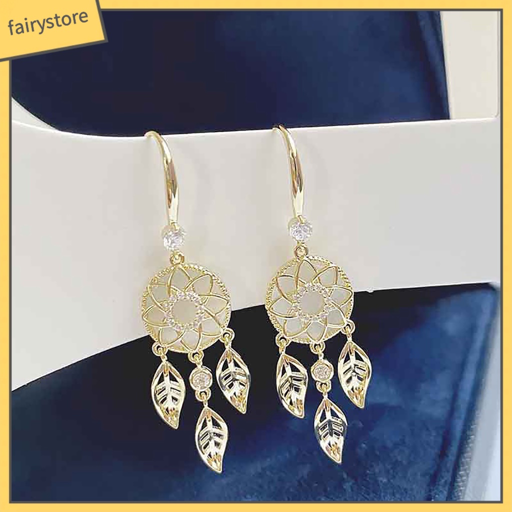 1 Cặp Bông Tai Hình Dreamcatcher Đính Đá Phối Tua Rua Thời Trang