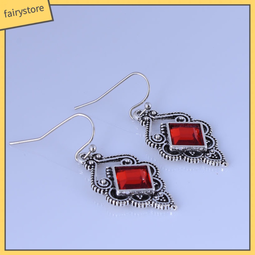 1 Đôi Bông Tai Móc Đính Đá Zircon Đỏ Phong Cách Vintage Phù Hợp Sử Dụng Hàng Ngày