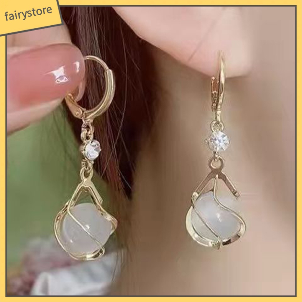 1 Đôi Bông Tai Tròn Đính Đá Opal Lấp Lánh Thời Trang Dành Cho Nữ