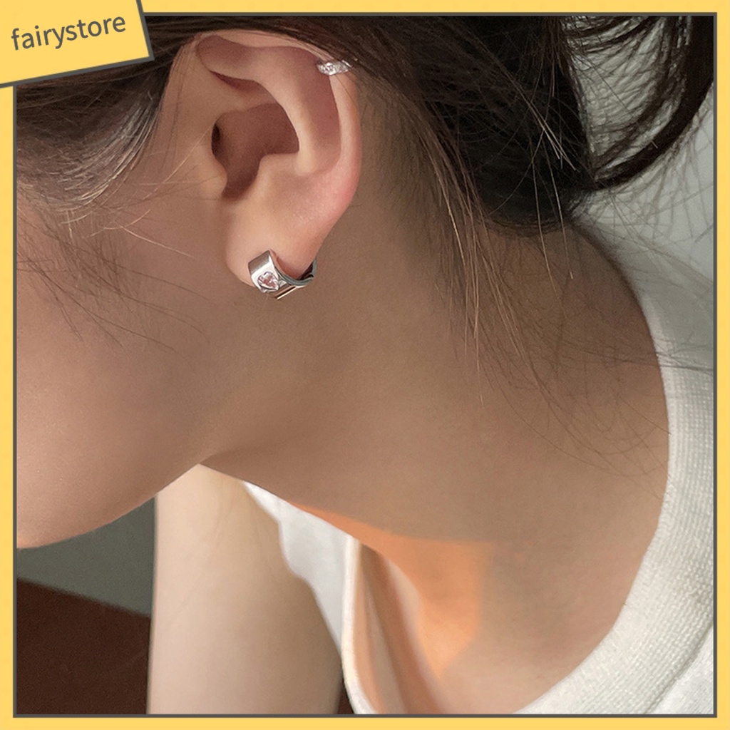 1 Đôi Bông Tai Hình Trái Tim Đính Đá Thời Trang Dành Cho Nữ