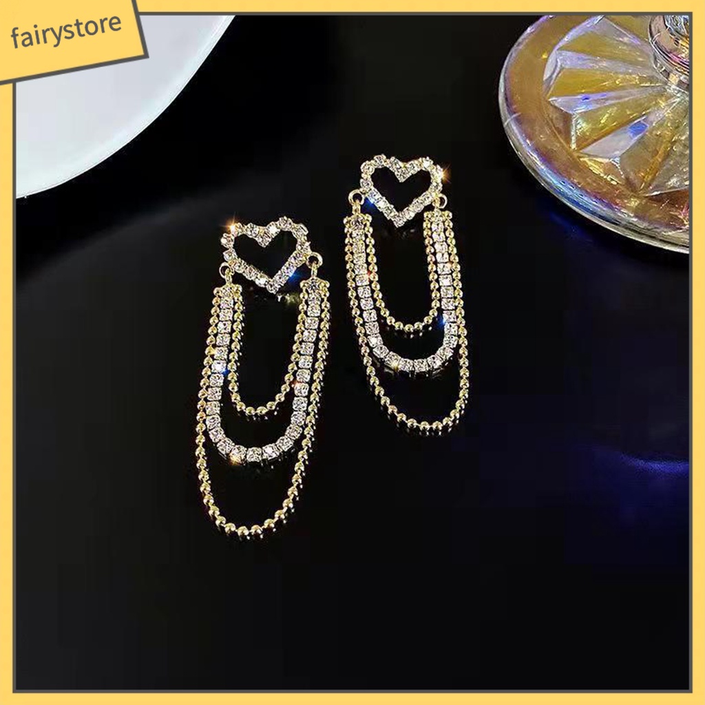 Bông Tai Hình Trái Tim Đính Đá Lấp Lánh Dành Cho Nữ