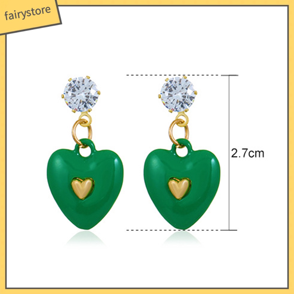 1 Đôi Bông Tai Hình Trái Tim Đính Đá Zircon Màu Sắc Tươi Sáng Dành Cho Nữ