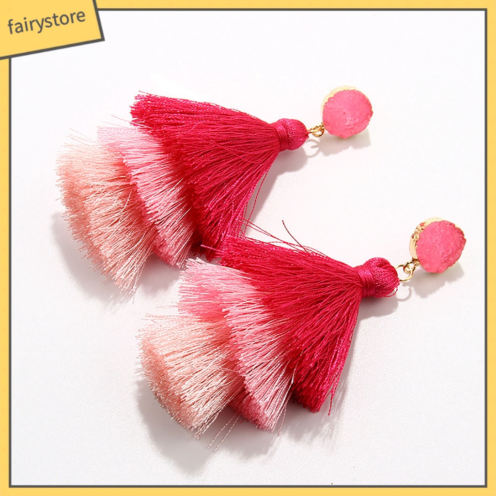 1 Đôi Bông Tai Ba Lớp Tua Rua Thời Trang Dành Cho Nữ