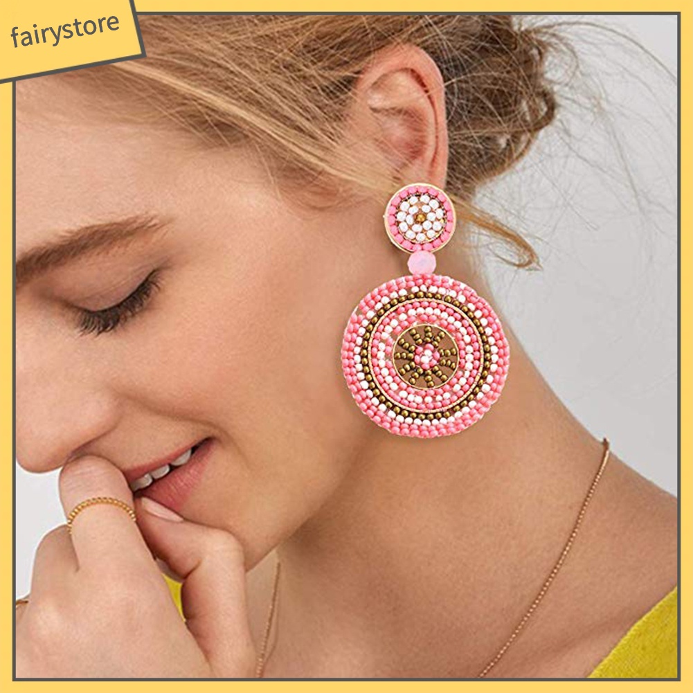 Bông Tai Tròn Xỏ Hạt Thủ Công Phong Cách Bohemian Thời Trang Cho Nữ