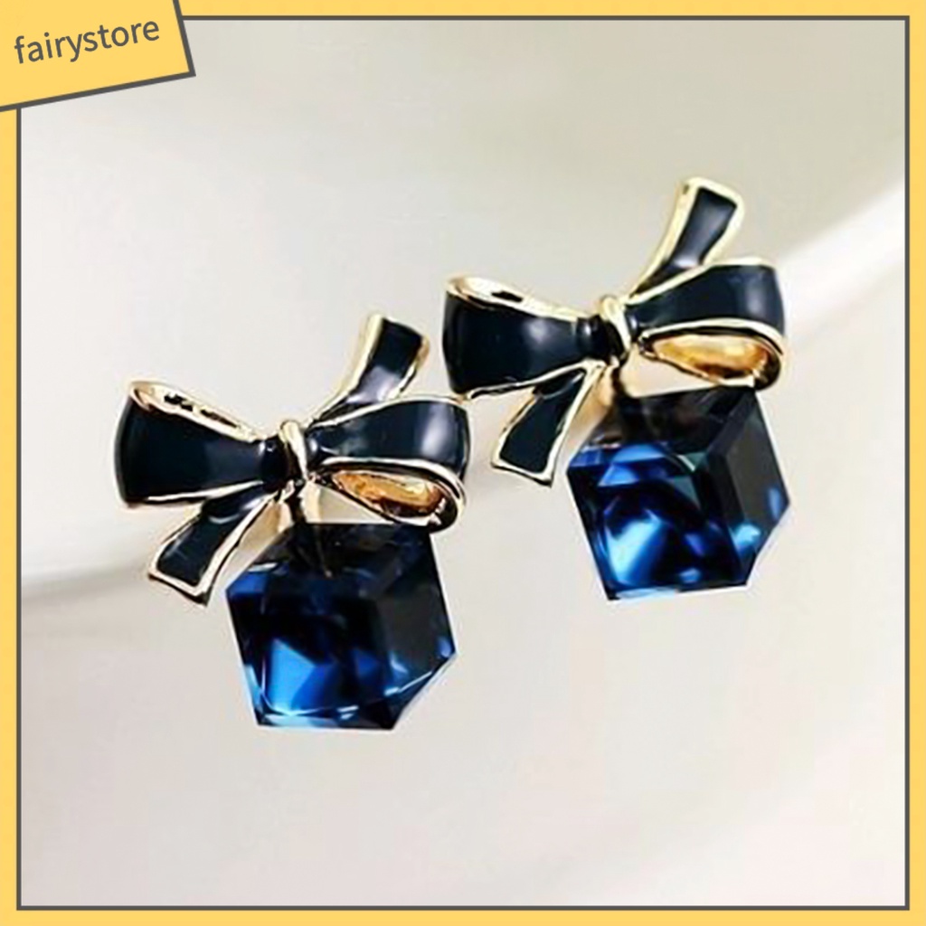 1 Đôi Bông Tai Hình Nơ Đính Pha Lê Giả Thời Trang Dành Cho Nữ