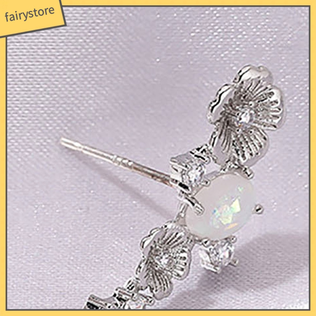 1 Đôi Bông Tai Hình Hoa Đính Đá Opal Giả Bằng Đồng Sáng Bóng Phong Cách Retro Dành Cho Nữ