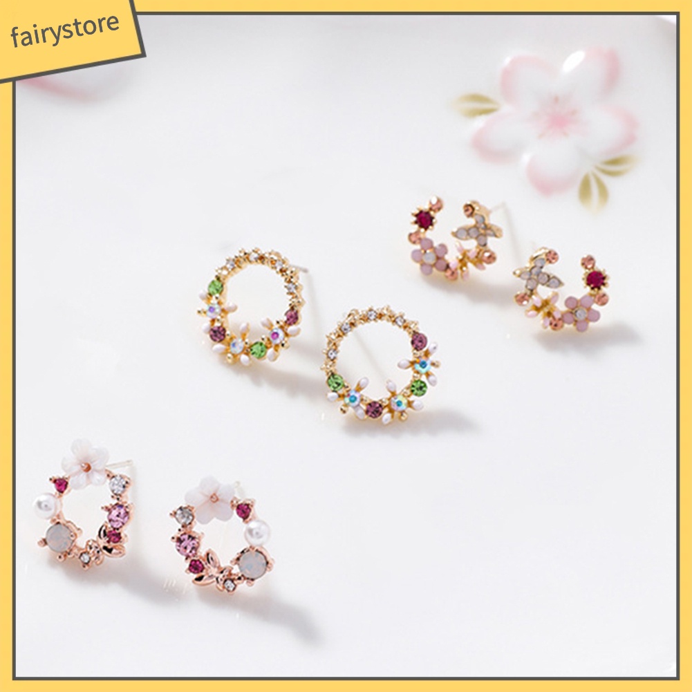 Bông Tai Hình Tròn / Trái Tim / Giọt Nước Đính Đá / Ngọc Trai Giả Thời Trang Cho Nữ