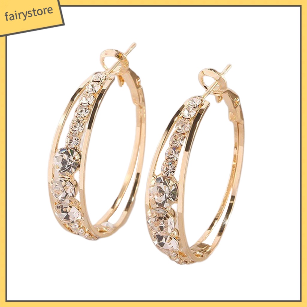 Khuyên Tai Tròn Đính Đá Lấp Lánh Phong Cách Phương Tây