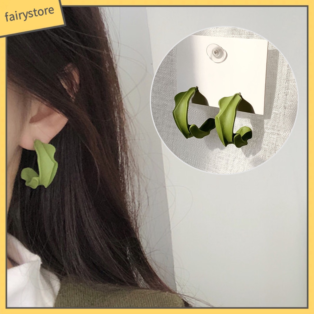 [FRO] Bông Tai Xỏ Hình Chữ C Màu Xanh Lá Tinh Tế Bắt Mắt Không Gây Dị Ứng Thời Trang Mùa Hè