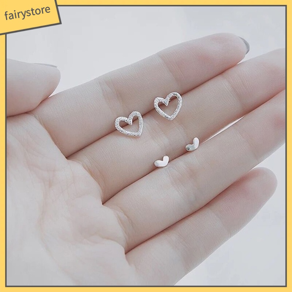 Bông Tai Mạ Bạc Hình Trái Tim Rỗng Cho Nữ