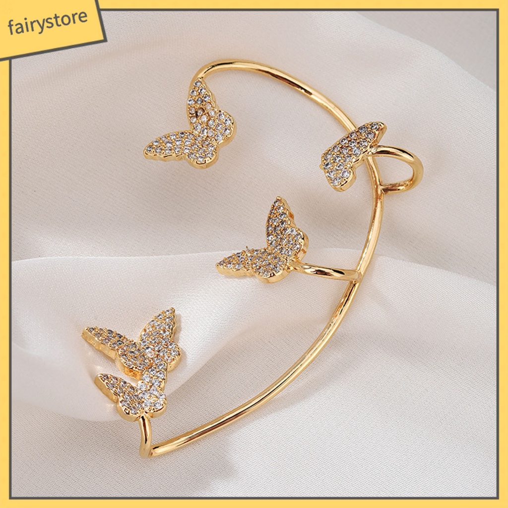 1 Bông Tai Kẹp Hình Bướm Đính Đá Đơn Giản Cho Đám Cưới