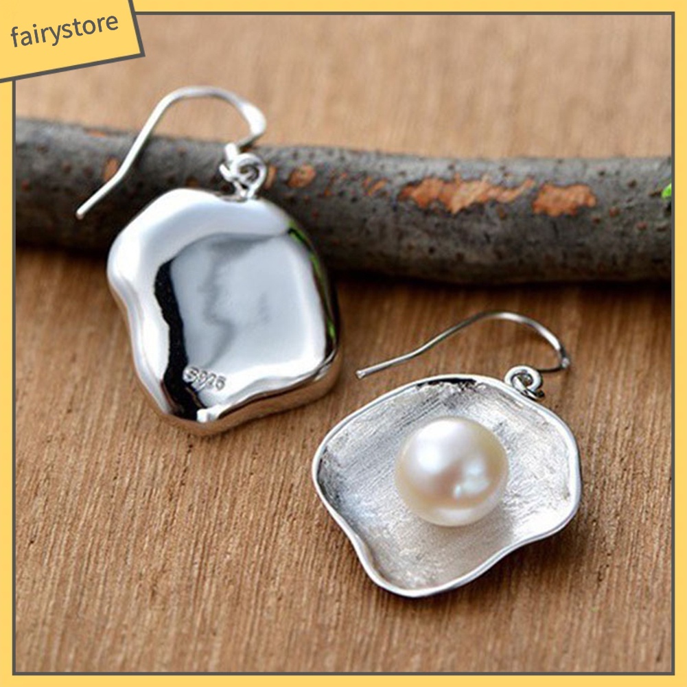 Khuyên Tai Hình Vỏ Sò Đính Ngọc Trai Nhân Tạo Phong Cách Vintage