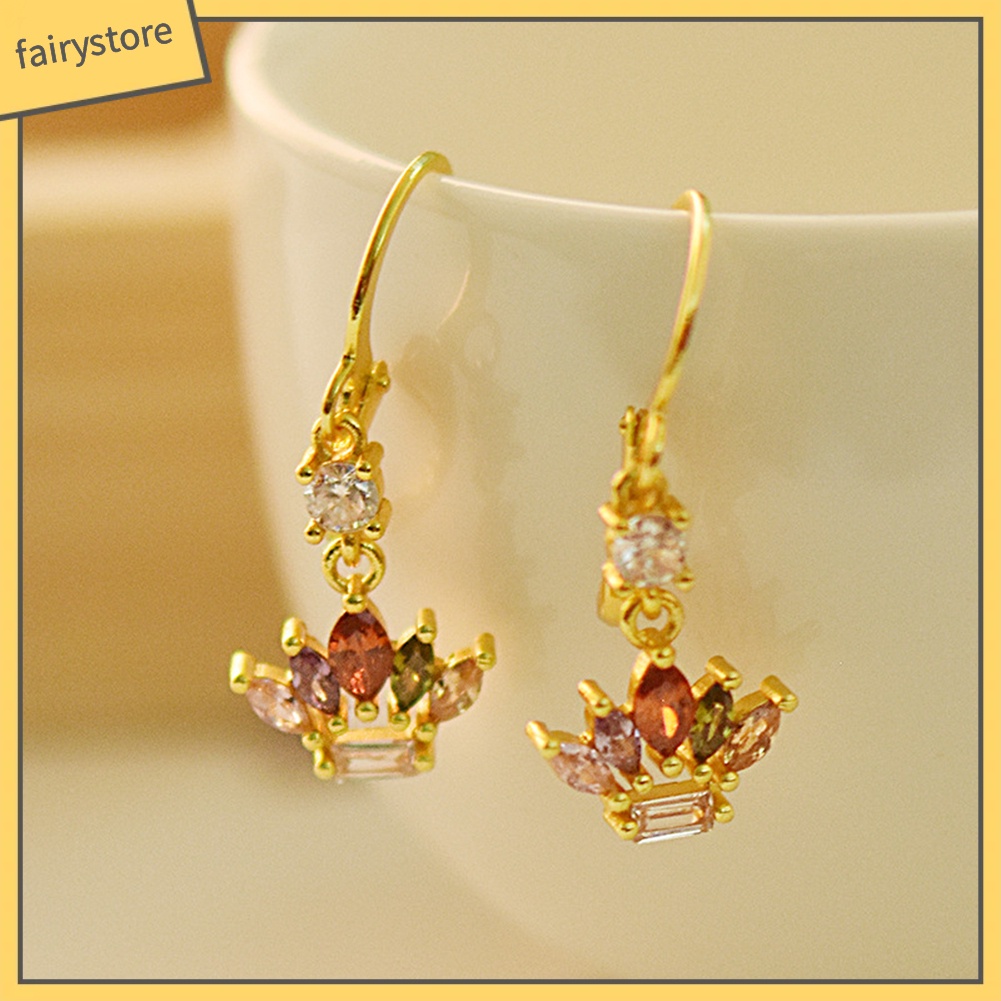 Bông Tai Hình Vương Miện Nạm Đá Nhiều Màu Cho Nữ